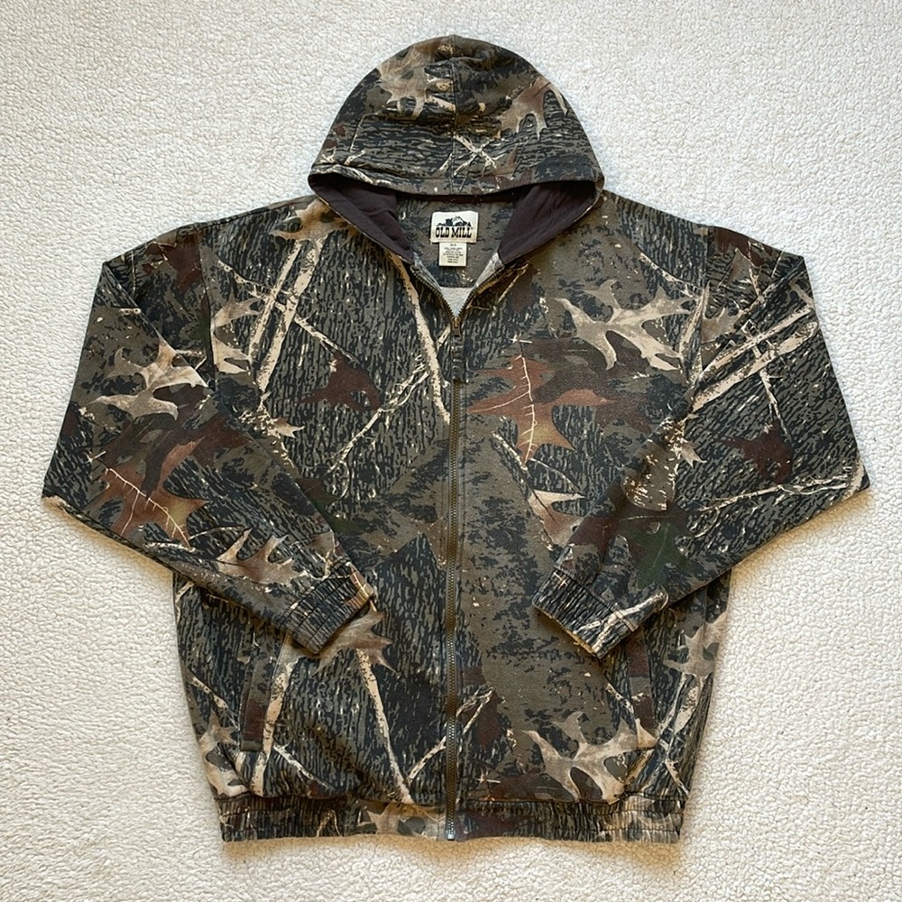 Vintage 90s Old Mill Real Tree Camo Zip Up Hoodie - Picture 1 of 7
